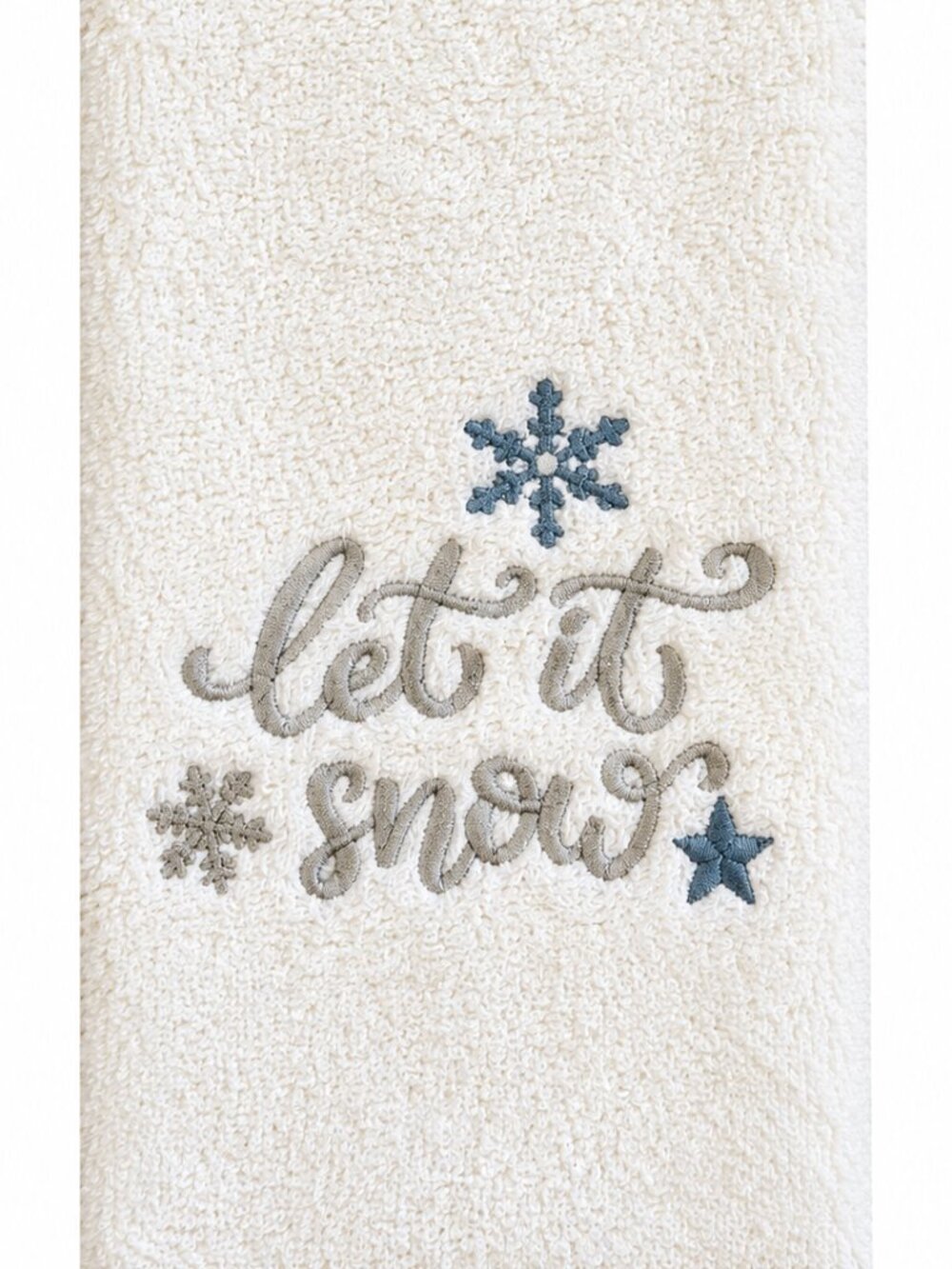Christmas Hand Towels Set of 2 Snowflake Embroidered Cotton Let It Snow 16x26